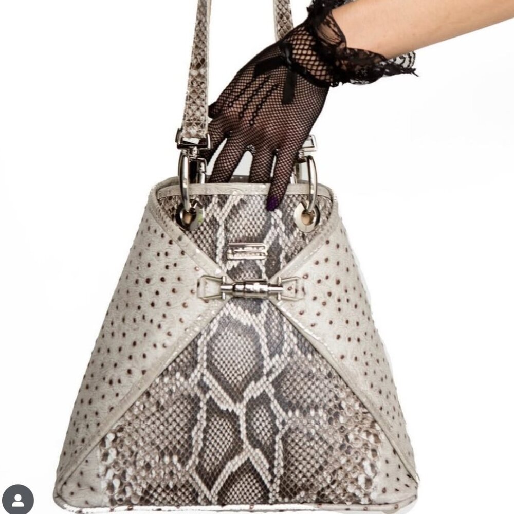BSWANKY Sophie Python Convertible Backpack/Purse Gray w/silver accents_Like New - Picture 1 of 13